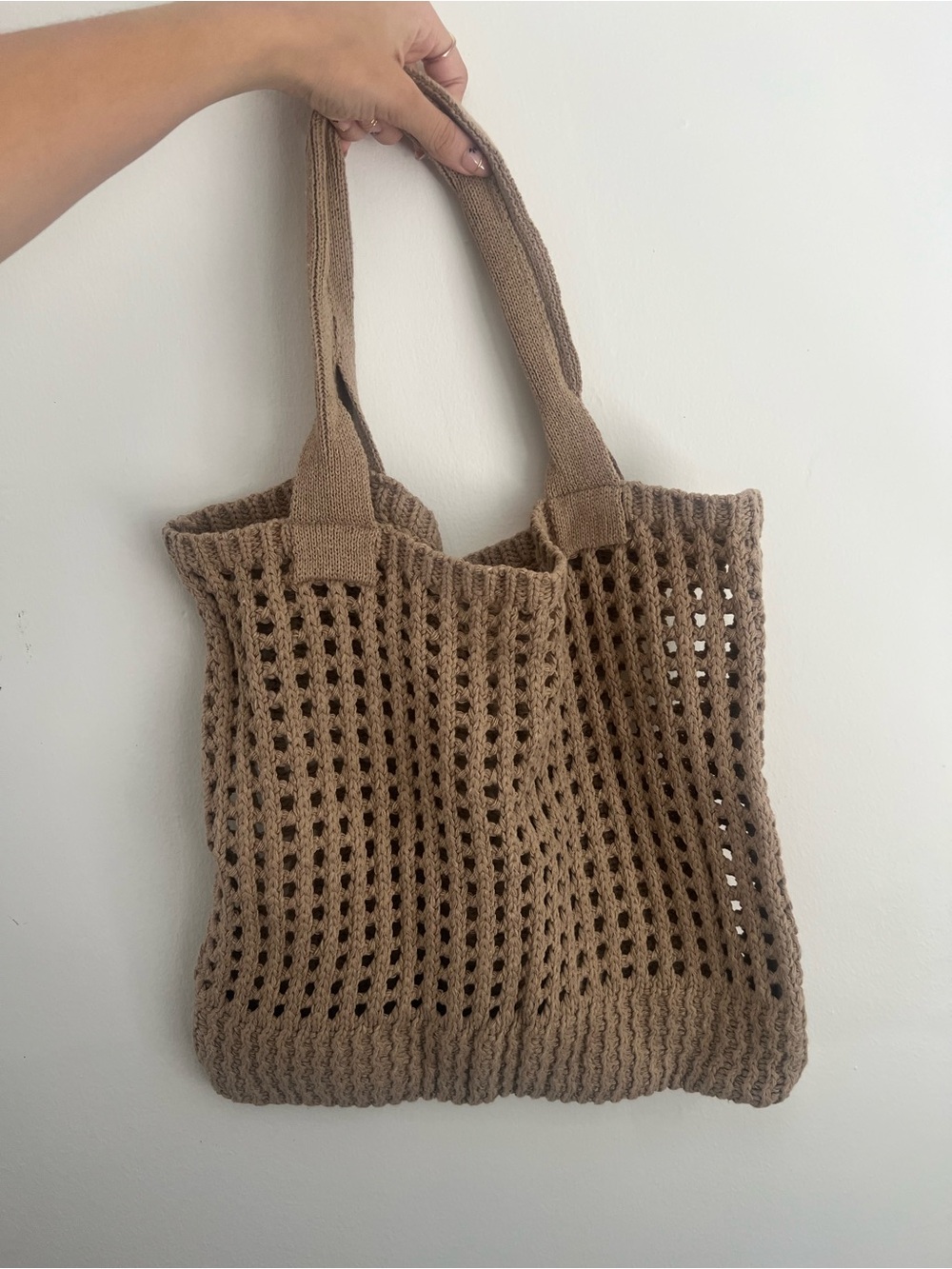 Woven Knit Tote Bag in Brown